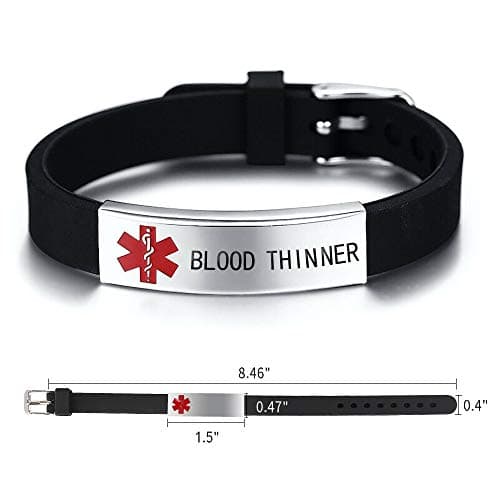 HEABY Medical Alert ID Bracelet Laser Engraved Blood THINNER Adjustable Wristband for Women Emergency First Aid