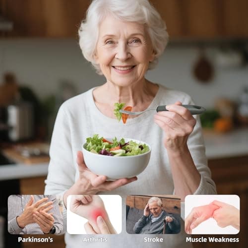 4 Pcs Adaptive Utensils for Elderly, 45° Angled Built Up Handle Utensils for Adults, Arthritis Silverware for Parkinsons Patients, Eating Utensils for Hand Tremors(Right-Handed)