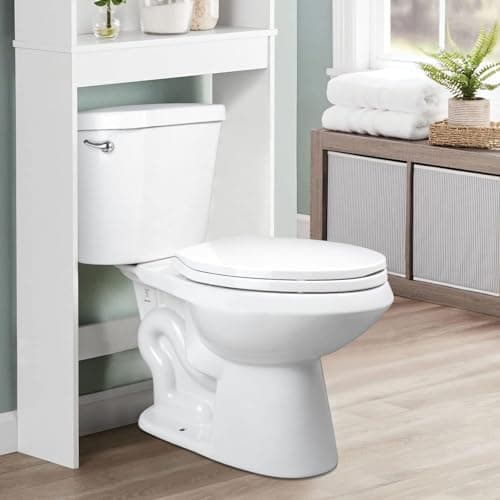 Toilet Seat Elongated, Slow Close Hinges, Four Non-Slip Bumpers, Easy to Install and Clean, Durable Plastic, White – Two Sets of Mounting Parts Included