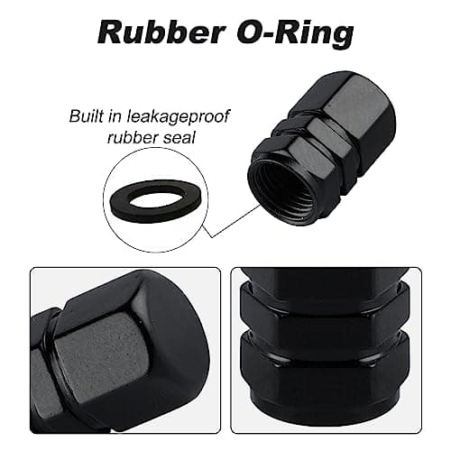 alpmosn Aluminum Tire Stem Valve Caps Wheel Valve Covers Car Dustproof Tire Cap Cover Accessories, Universal for SUV, Car, Bike and Motorcycle, Hexagon Shape (4PCS Black)
