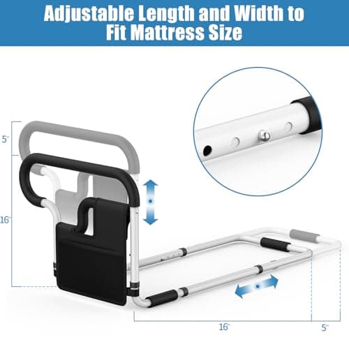 Cuzieey Bed Rails for Elderly Adults Safety: Adjustable Bedside Assist Bar for Seniors - Side Bed Railing Handle Support Guard - Bedrails Slides Under Mattress Fit King Size Queen Full Twin Beds