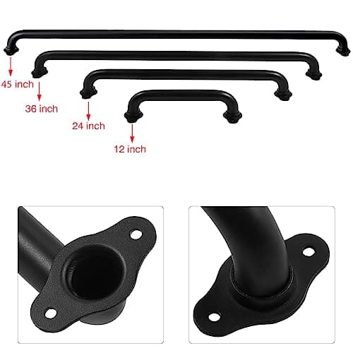 Purife 12 Inch Wall Mount Stairs Hand Rails Indoor - 1FT Metal Pipe Handrail, Outdoor Stairway Steps Safety Railing, Deck Porch Rail, Safety Grab Bar for Stairs (Matte Black)