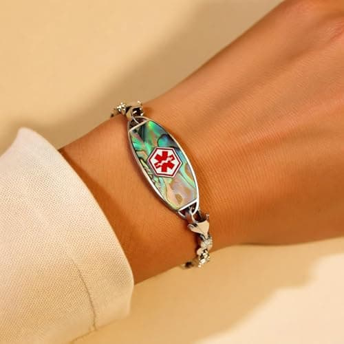 MAXZOOL Medical Alert Bracelets for Women, Custom Engraved Medical ID Bracelets for Women, Stainless Steel Medic Bracelet, 6.0-8.5 Inches Size Optional, Shells ID Tag, Interchangeable Chain Style 6