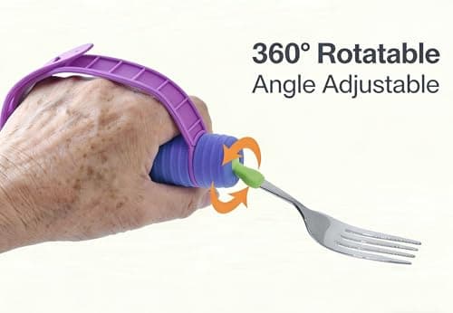 AHAKINSPIRO Weighted Adaptive Utensils for Enhanced Stability - Bendable, Non-Slip Utensil Set with Adjustable Wrist Strap & Customizable Weight - Assistive Eating Tools for Daily Independence (Blue)