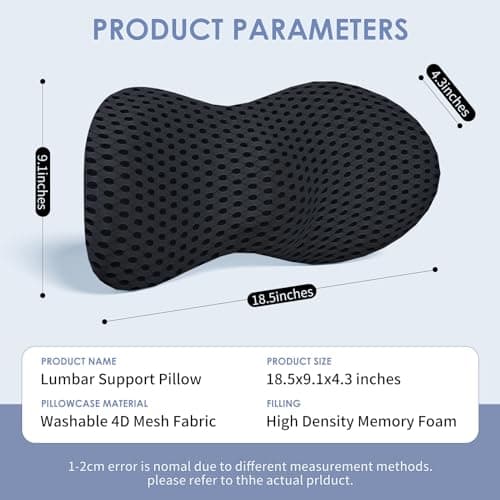 kasney Lumbar Support Pillow, Memory Foam Lumbar Pillow for Lower Back Pain Relief, Back Support Pillow for Office Chair, Car Seat - Black