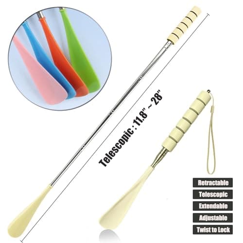 FaceWood Shoe Horn Long Handle Retractable Shoehorn Telescopic Foldable Shoe Puller Adjustable Shoe Aids for Home Travel Easy Slip on (Light Yellow)