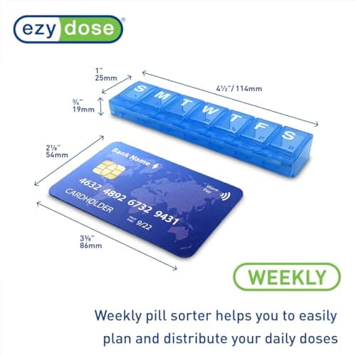 EZY DOSE Weekly (7-Day) Pill Case, Medicine Planner, Vitamin Organizer, Small Locking Compartments to Secure Prescription Medication and Prevent Accidental Spilling, Color May Vary, BPA Free