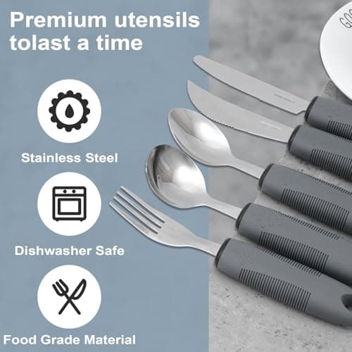 Adaptive Utensils, Weighted Utensils for Hand Tremors, Utensils for Parkinsons Patients,Elderly,Arthritis,Weak Hand Grip,Tremors & Handicapped. Stainless Steel Knife,Fork and Spoons Set (regular 4pcs)