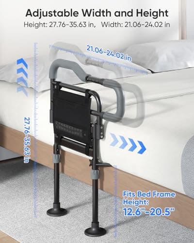 Bed Rails for Elderly Adults Safety, 180° Foldable Bed Assist Rails for Seniors, Non-Slip Handle & Suction Feet, Height Adjustable Bed Cane, Motion Sensor Light, FSA,HSA Eligible, Fits 7-13" Mattress
