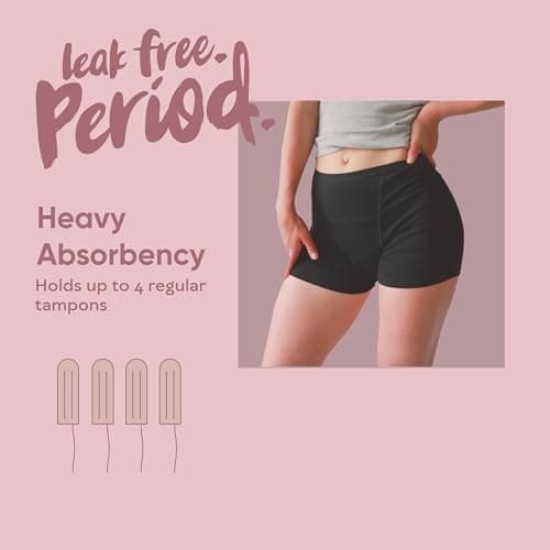 oi Organic Cotton Period Underwear | Boxer Style | Absorbs 3 Tampons | Full Gusset Leak Protection | Made without PFAS | 1 Pack | Black | Small