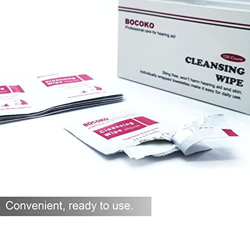 BOCOKO 120 Count Hearing Aid Wipes Individually Packaged Cleaning Towelette with Cleaning Tools for Hearing Amplifier
