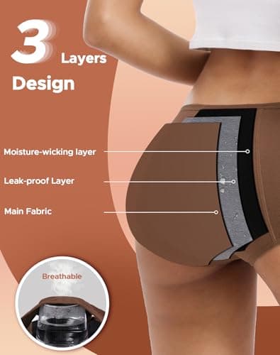 INNERSY Women's Period Underwear Hipster Postpartum Leakproof Protective Menstrual Panties 3-Pack (Milaed, Large)