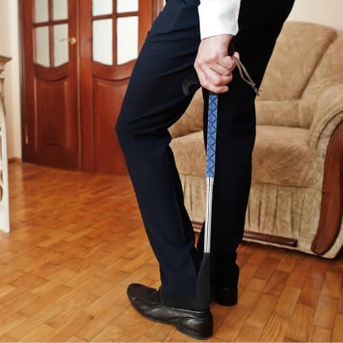 GALPADA Blue Shoe Horn Long Handle for Seniors Telescopic Shoehorn Adjustable 14 to 35 Inches Stainless Steel Portable Boot Jack for Men Women