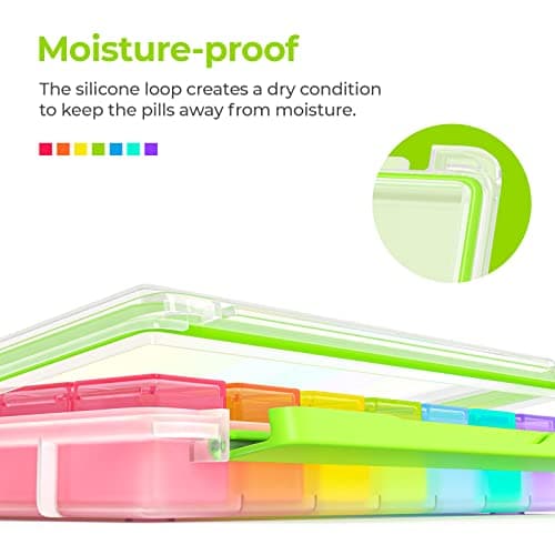 AUVON iMedassist Moisture-Proof Weekly Pill Organizer 4 Times a Day, Large 7 Day Pill Box Case with Portable Design for Travel, Removable Individual Containers Hold Vitamins, Supplements, Medications