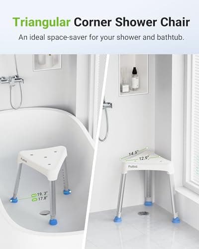 Space-Saving Triangular Shower Chair for Inside Shower, FSA/HSA Eligible 400 lbs Adjustable Shower Stool for Elderly and Disabled, Non-Slip Bathtub Chair with Stable-Bracing, Tool-Free Assembly, White