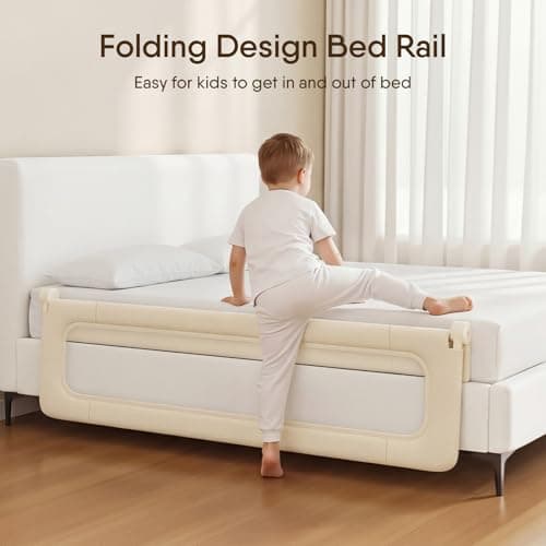TodiNest Folding Bed Rail for Toddlers, Baby Bed Rail Guard with Reinforced Anchor Safety System, Toddler Bed Rails for King Size Beds, Twin, Full, Queen (Khaki, 71" L x 21.6" H)