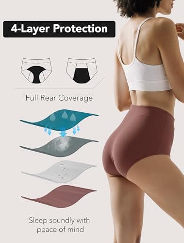 TIICHOO Incontinence Underwear for Women Leak Proof Panties High Waisted Period Underwear Heavy Flow 4 Pack(Small,1 Black/1 Black with Green Lining/1 Turquoise/1 Brown)