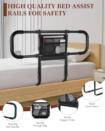 Siebenschläfer Bed Rails for Elderly Adults Safety, Extended Bed Assist Rail for Seniors - Adjustable Side Bed Guard Rails Handle Support Bar with Storage Bag, Fit King Queen Full Twin Beds