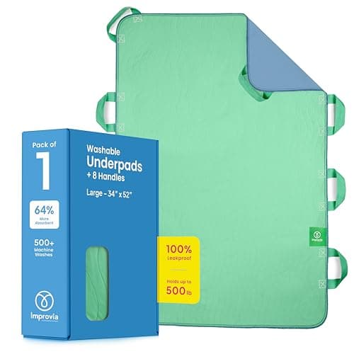 Improvia Positioning Bed Pad, with 8 Reinforced Handles, Quick-Drying, Washable, Waterproof, for Lifting, Turning, Transfering, Elderly and Incontinence Patients (Green, 34" x 52" - Pack of 1)