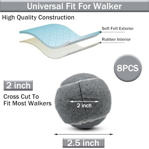 SHYUJAJIE 4 PCS Precut Walker Tennis Balls for Furniture Legs and Floor Protection, Heavy Duty Long Lasting Felt Pad Glide Coverings for Chair (Grey)