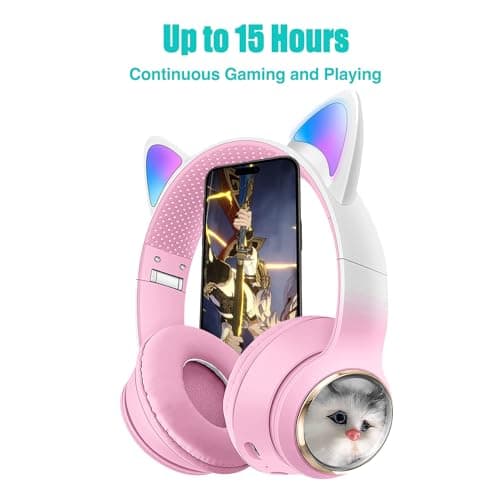 VIGROS Cat Ear Wireless Bluetooth Headphones, Noise Reduction Gaming Headsets 7D Sound Over-Ear Headsets with Microphone, for Girls Kids, for PC, PS4, PS5, Switch, Xbox, Cell Phone, Laptop