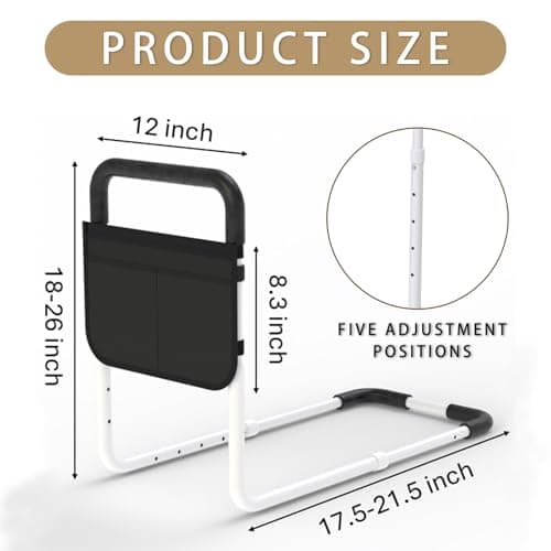 OCBAiLi Bed Rails for Elderly Adults Safety, Bed Handle Bedside Assist, Adult Bed Rails for Seniors, Adjustable Bed Bar with Storage Pocket & Fixing Strap, Bed Cane Fits Twin, Queen, Full, King Bed