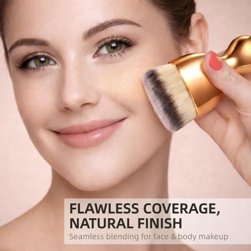 GOERTI Angled Kabuki Brush – High-Density Face & Body Blending Makeup Brush for Liquid Foundation, Bronzing Lotion, Concealer, Powder, Cream, Contouring, Buffing & Streak-Free Self Tanner Applicator