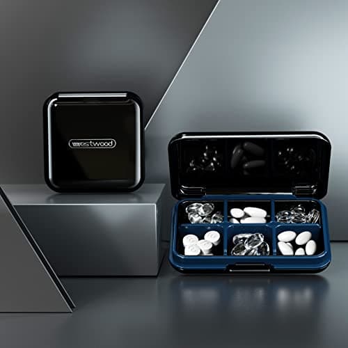 DUBSTAR Small Pill Box for Purse, Moisture Waterproof Travel Pill Case with 4+6 Compartments, Daily Pill Organizer for Vitamins & Medication (SL-Black)