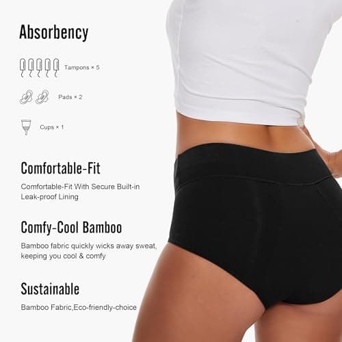 KEECOW Period Underwear For Women, Leak-Proof 2.0, Comfort, Heavy Flow, Brief (Small, Black (3 Pack))