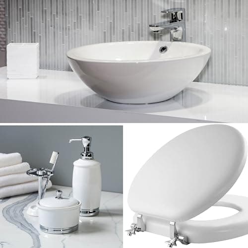 Mayfair Padded Toilet Seat with Chrome Hinges, Soft Vinyl over Wood Core Seat, Made in USA, Elongated, White