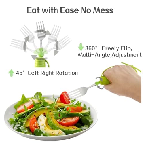 SIFFOI 2PK Weighted Spoon & Fork Set - Lime Green Hollow Silicone Grip with Secure Strap, 45° Adjustable for Left/Right Handed, Fillable Weight Up to 7 Oz, for Hand Tremors Parkinson’s Elderly