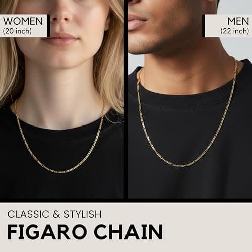 KISPER Gold Chain for Men and Women - 18K Gold Plated 925 Sterling Silver Italian Figaro Mariner Curb Chain Necklace - Made in Italy
