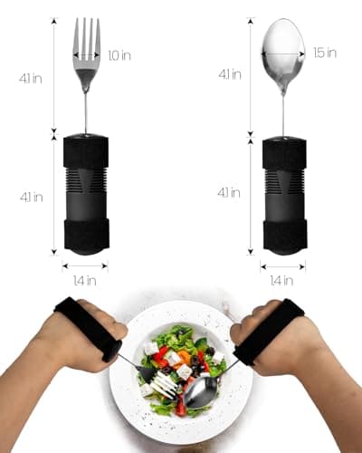 HoEase Bendable Adaptive Utensils for Elderly, Disabled People, Parkinson’s, Arthritis, Hand Tremors, Weak Hand Grip & Handicapped, Arthritic Hands-Non Slip Handles