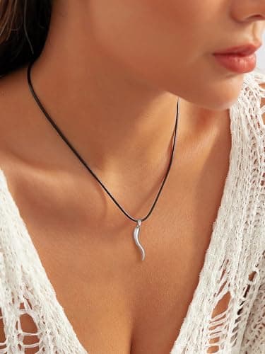 U7 Black Leather Cord Necklace with Stainless Steel Clasp, Men Women 2mm Wide Woven Wax Rope Chain for Pendant, Length 16 Inch