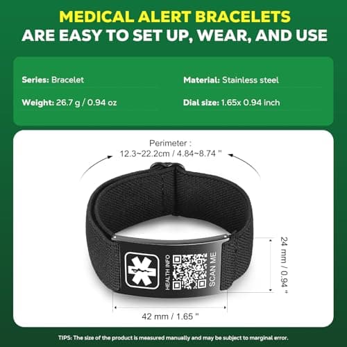 Theluckytag Upgraded Medical Bracelets Men Women with QR Code Medical Alert ID Bracelets - Titanium Steel Wristband Fits Wrists Up 8''-10'' - More Space Custom Emergency Med ID Info