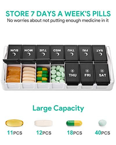 TookMag Weekly Pill Organizer 2 Times a Day, Easy Fill Medicine Pill Organizer AM PM Pill Case, Large Capacity 7 Day Pill Box for Pills/Vitamin/Fish Oil/Supplements (Patent Registered)