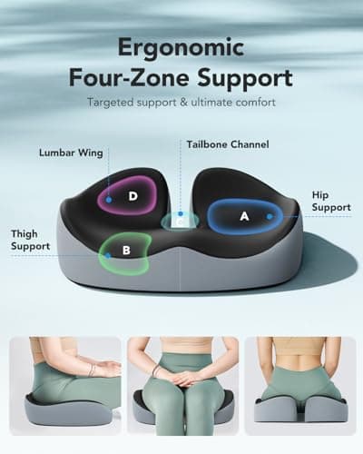 HUANUO Seat Cushion for Office Chair, Extra Large Memory Foam Cushion for Office Chair,Car & Wheelchair - Sciatica & Tailbone Pain Relief for Long Sitting, Ergonomic Design with Anti-Slip Bottom