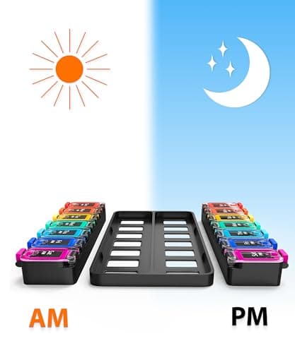 Large Weekly Pill Organizer 2 Times a Day – AM/PM Medicine Organizer with Thick Silicone Seal, Upgraded Secure Locks, Moisture-Proof Pill Box with Removable Rows for Travel, Fits Large Supplements