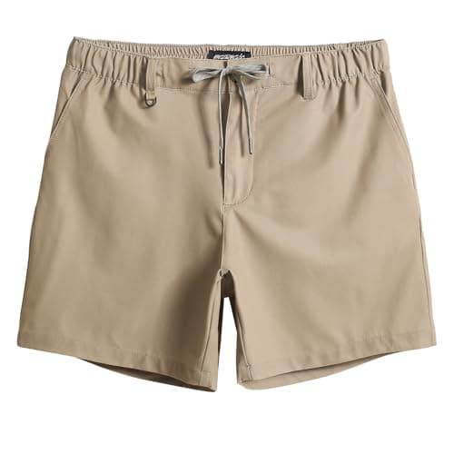 Maamgic Men's 5 Inseam Casual Classic Fit Shorts with Multi-Pocket, Hybrid Quick Dry Khaki Large