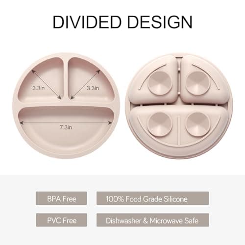 Eascrozn Silicone Feeding Set, 2 Pack Divided Toddler Plates with Suction, 2 Pack Utensils - Spoons & Forks, BPA Free, Baby Led Weaning Supplies