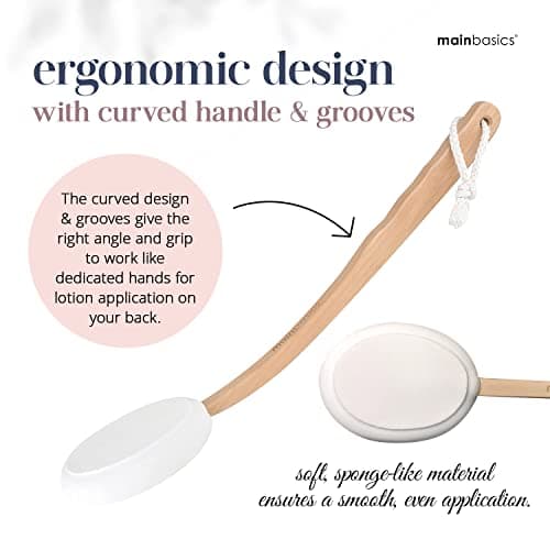 MainBasics Back Lotion Applicator - Long Handle, Washable, Ideal for Self and Elderly Use with Skin Cream, Medicine, Sunscreen, Moisturizer, Tanner, Lotion