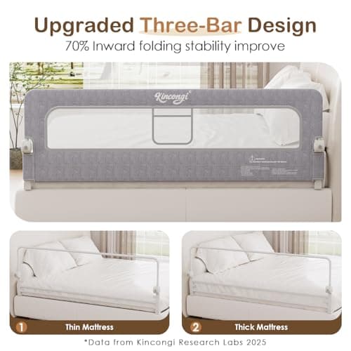 Kincongi Bed Rail for Toddlers, 71 Inch Swing Down Toddler Bed Rails with Wider U-Shape Base, Breathable Baby Bed Rail Guard for King, Queen, Full, Twin Bed Rail for Baby