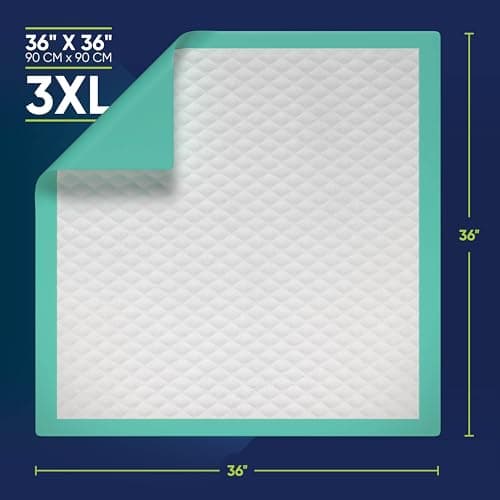 50 Pack Disposable Bed Pads 36 X 36 Inches, Super Absorbent Extra Large Incontinence Underpads, 125 Gram Heavy Duty Ultra Absorbency Medical Chux, Baby Changing Pad, Dog Puppy Pet Training Pee Pad