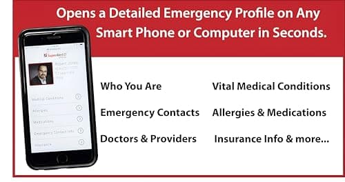 Dynotag SuperAlert™ Medical Alert Pendant for Men & Women | Smart Medical ID with Detailed Online Profile | Military Style Steel Medical ID + Silicone Frame with Detailed Online Profile, with Lifetime Subscription