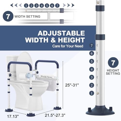 HolyHeal Toilet Safety Rails for Seniors, Adjustable Height & Width Toilet Rails, 350 lb Toilet Handles for Elderly and Disabled, Foldable Toilet Safety Frame, Toilet Bars Fit Any Toilets