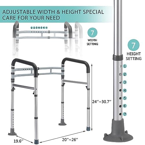 Lianjindun Toilet Safety Rails, Adjustable Toilet Frame for Elderly, Seniors, Handicap & Disabled, Foldable Handicap Toilet Handles Fit Any Toilets (Gray)