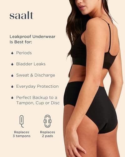 saalt Seamless High Waist Period Underwear - Regular Absorbency - Comfortable, Thin, Keeps You Dry from All Leaks (X-Large, Volcanic Black)