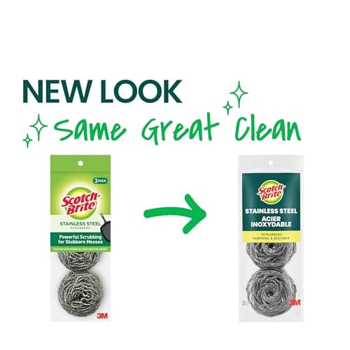 Scotch-Brite Stainless Steel Scrubbers, Scouring Pads for Cleaning Tough Baked-On Messes, Metal Scrubbers for Cleaning Dishes, 3 Scrub Pads