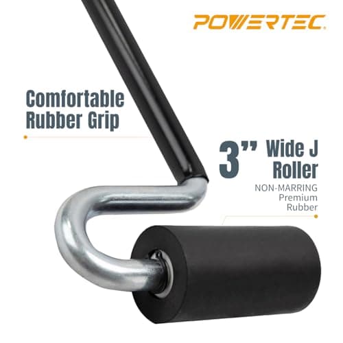 POWERTEC 12" Long Handle J Roller, 1-1/2 Inch Diameter, 3 Inch Wide, Laminate & Veneer Rubber Roller Tool for Edge Banding, Wall Coverings, 1PK (71010)