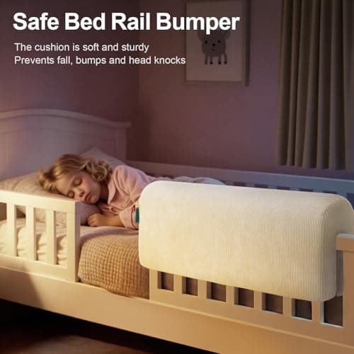 AEOCOO Bed Bumpers for Toddlers, Size 3 Ft, Toddler Bed Rail Bumper Protector for Loft Beds & Bunk Beds, Premium Soft Memory Foam Bed Guardrail, Anti-Bump | Fall Prevention, Beige